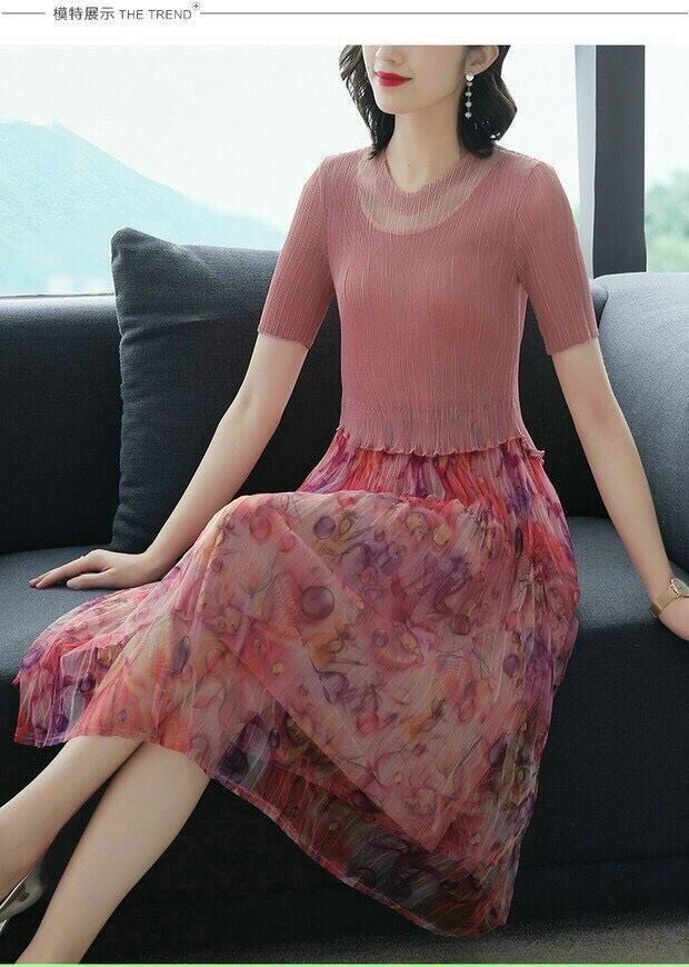 Đầm Dập Ly Họa Tiết Sơn Thủy - HN983